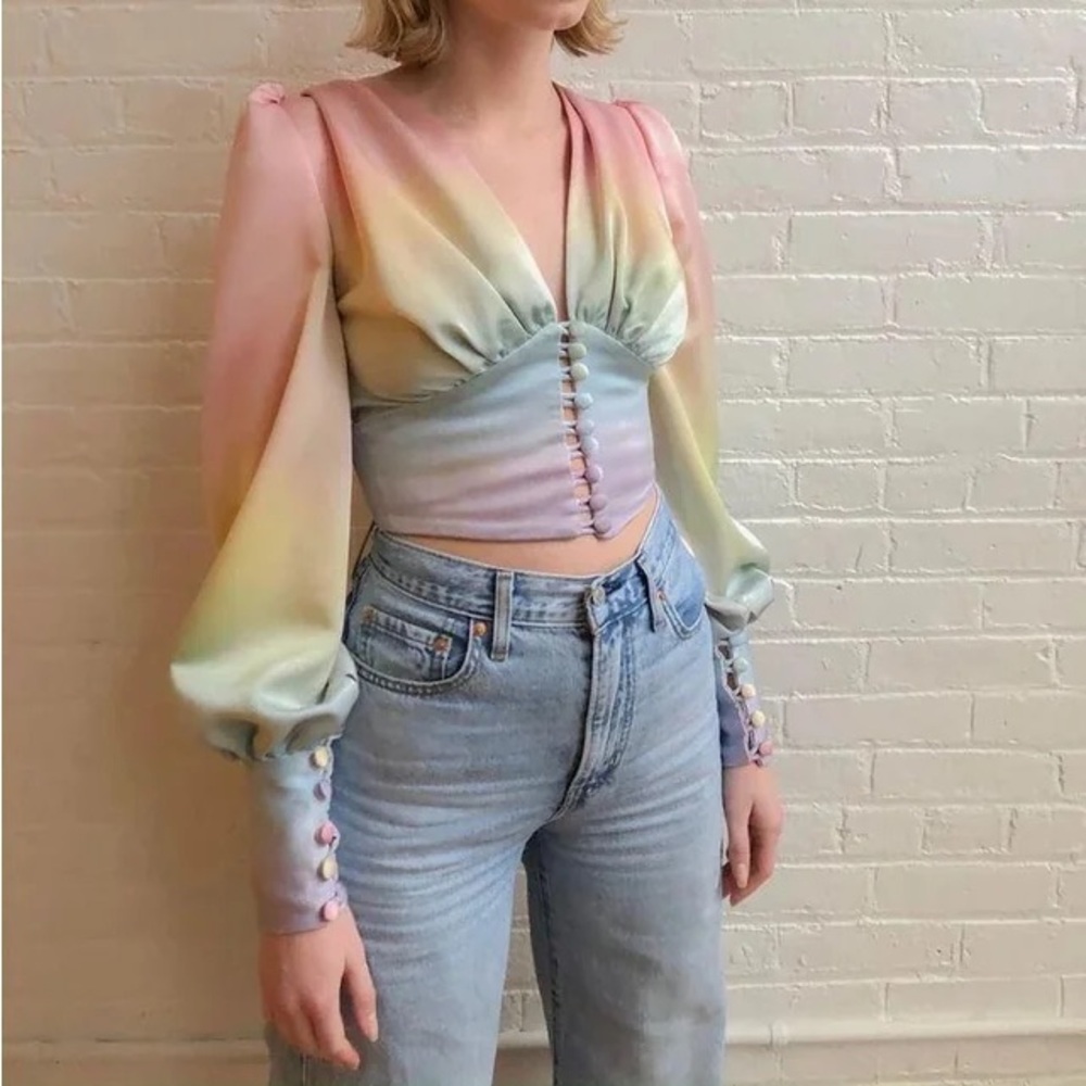 NWOT Lirika Matoshi Rainbow Satin Top